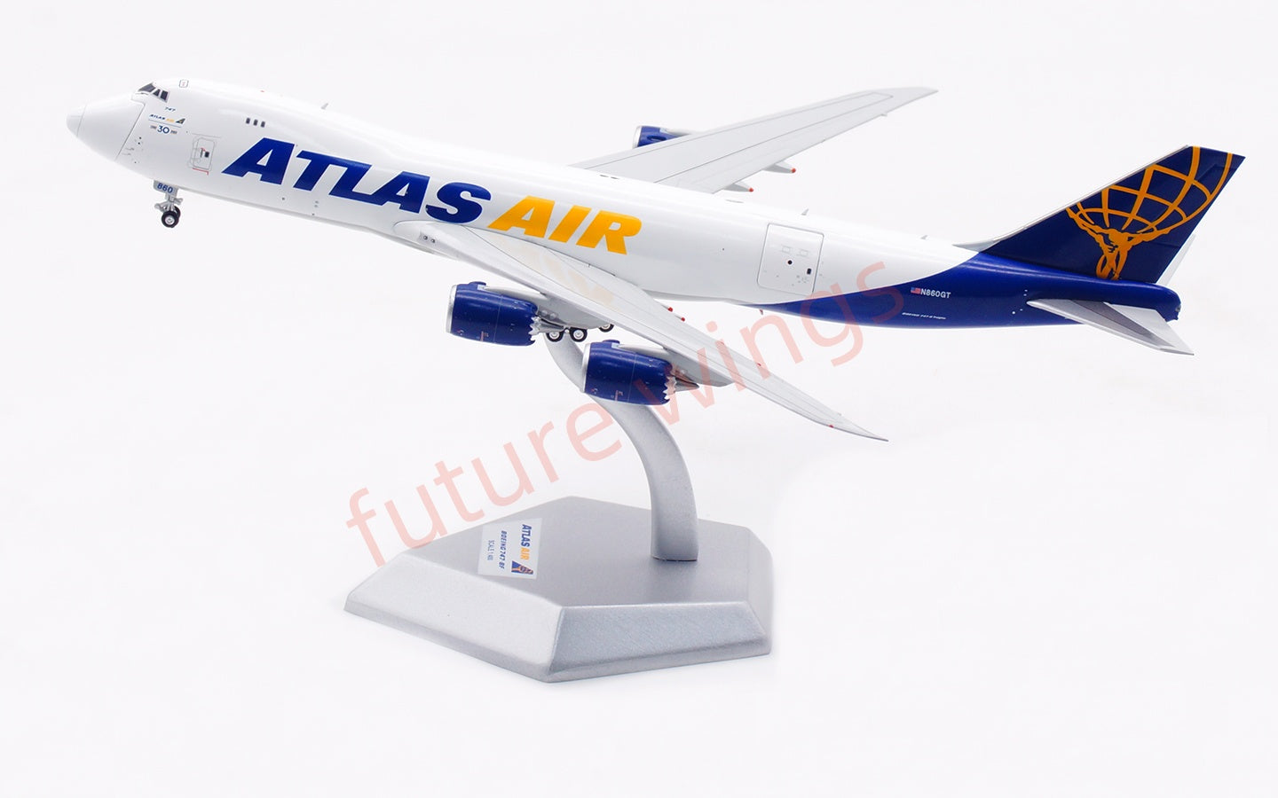 1:400 HX Models Atlas Air B747-8F N860GT Aircraft Model Free Tractor +Stand