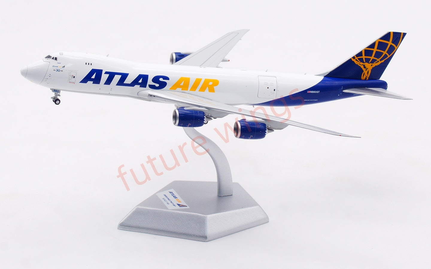 1:400 HX Models Atlas Air B747-8F N860GT Aircraft Model Free Tractor +Stand