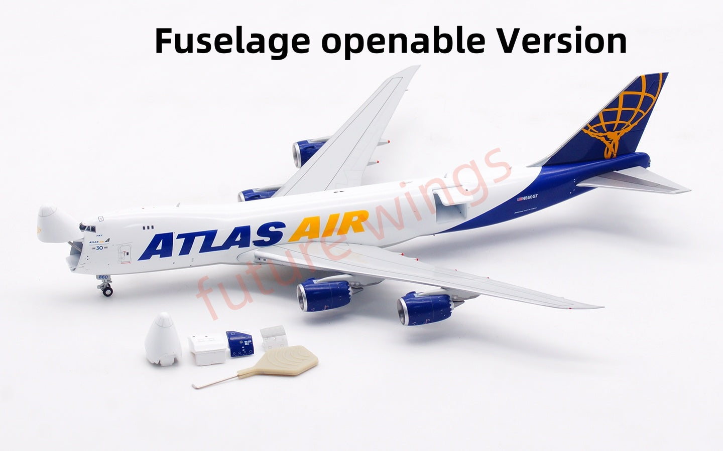 1:400 HX Models Atlas Air B747-8F N860GT Aircraft Model Free Tractor +Stand