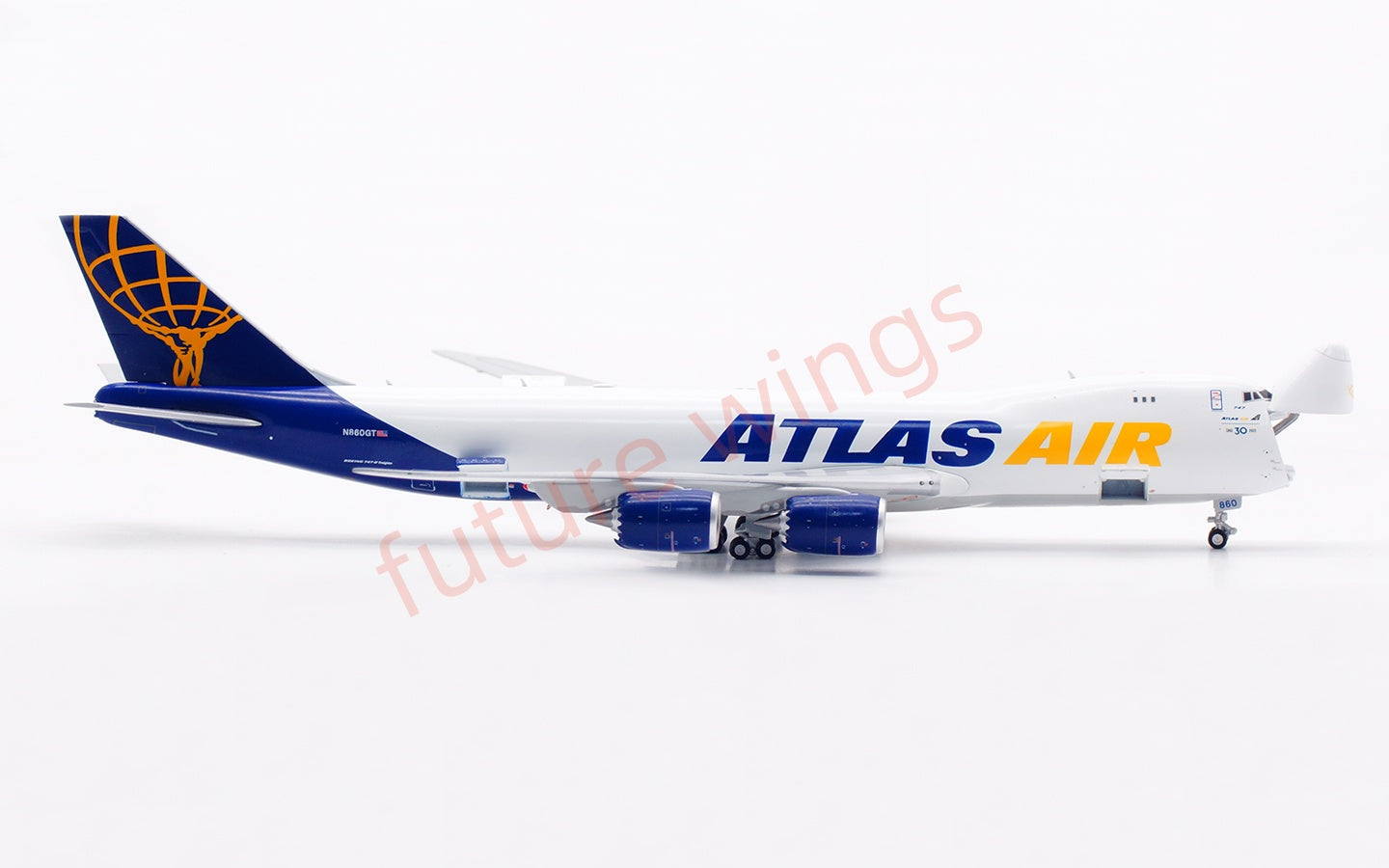 1:400 HX Models Atlas Air B747-8F N860GT Aircraft Model Free Tractor +Stand