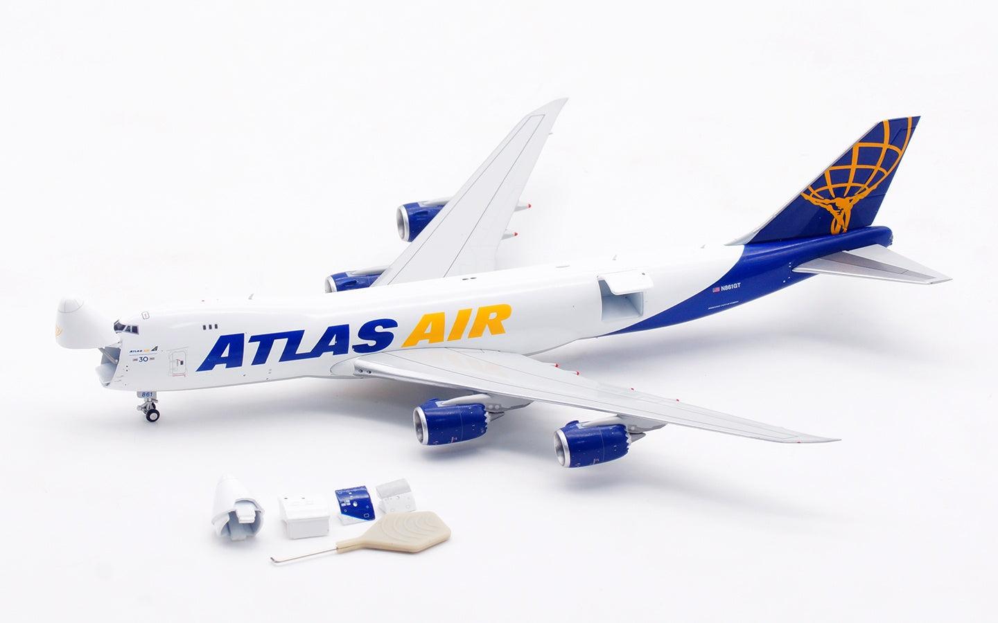 1:400 HX Models Atlas Air B747-8F N861GT “30th Years” Aircraft Model Free Tractor +Stand