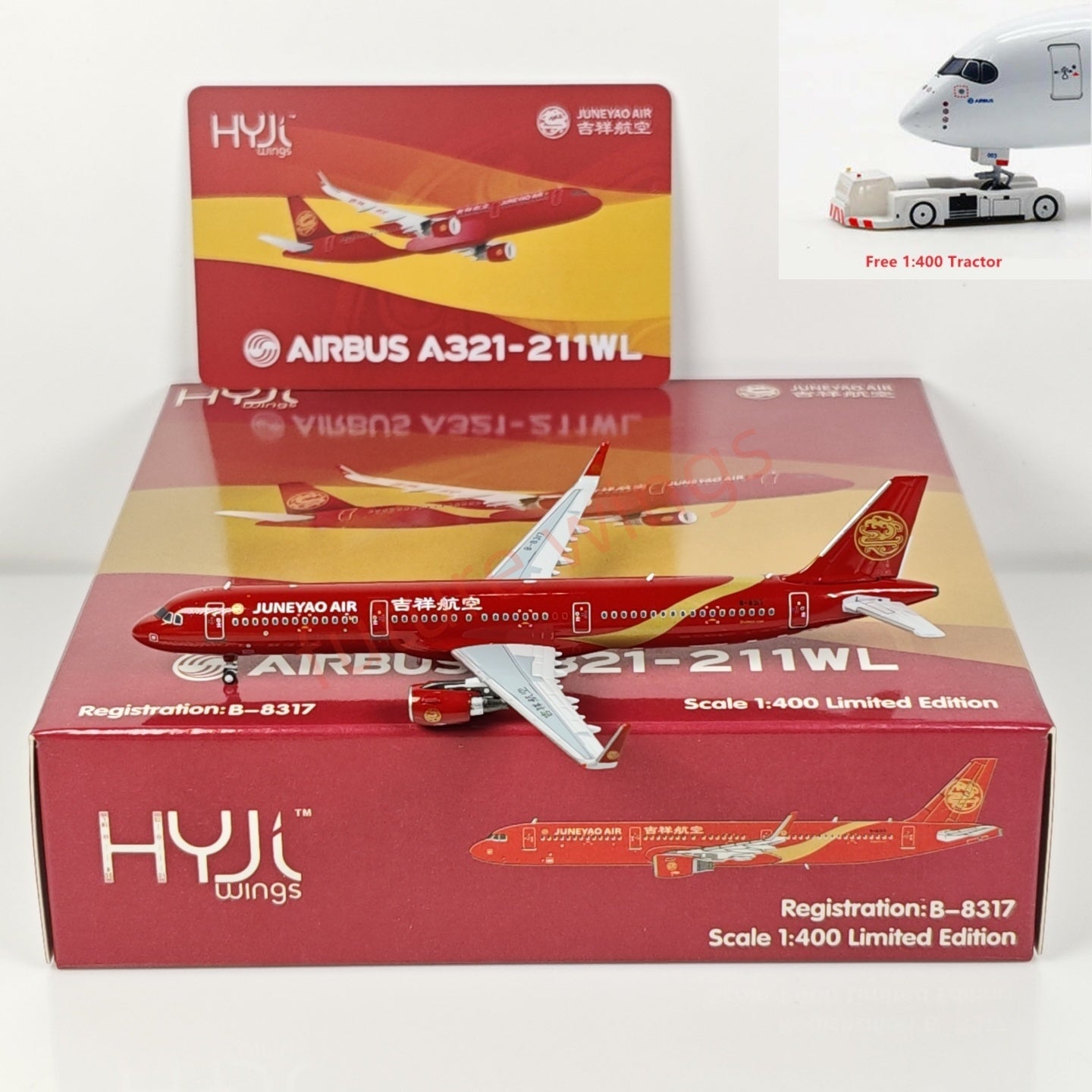 1:400 HYJL Wings JuneYao Air A321 B-8317 Aircraft Model+Free Tractor