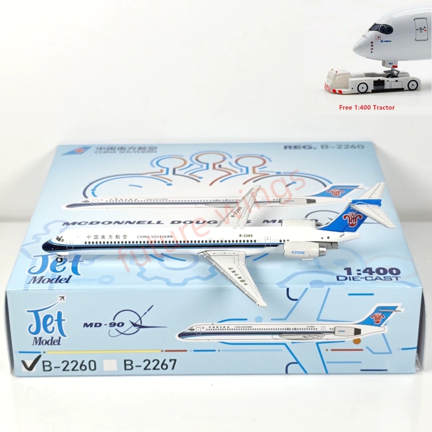 1:400 Jet Model China Southern Airlines MD-90 B-2260 B-2267 Aircraft Model+Free Tractor