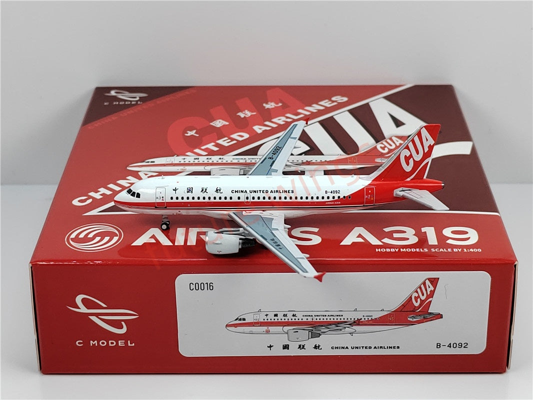 1:400 C model China United Airlines A319 B-4090 B-4091 B-4092 Aircraft Model+Free Tractor