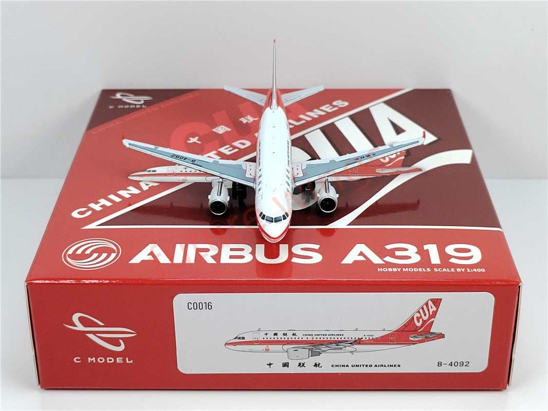 1:400 C model China United Airlines A319 B-4090 B-4091 B-4092 Aircraft Model+Free Tractor