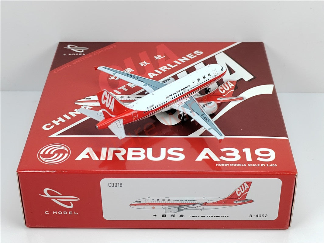 1:400 C model China United Airlines A319 B-4090 B-4091 B-4092 Aircraft Model+Free Tractor