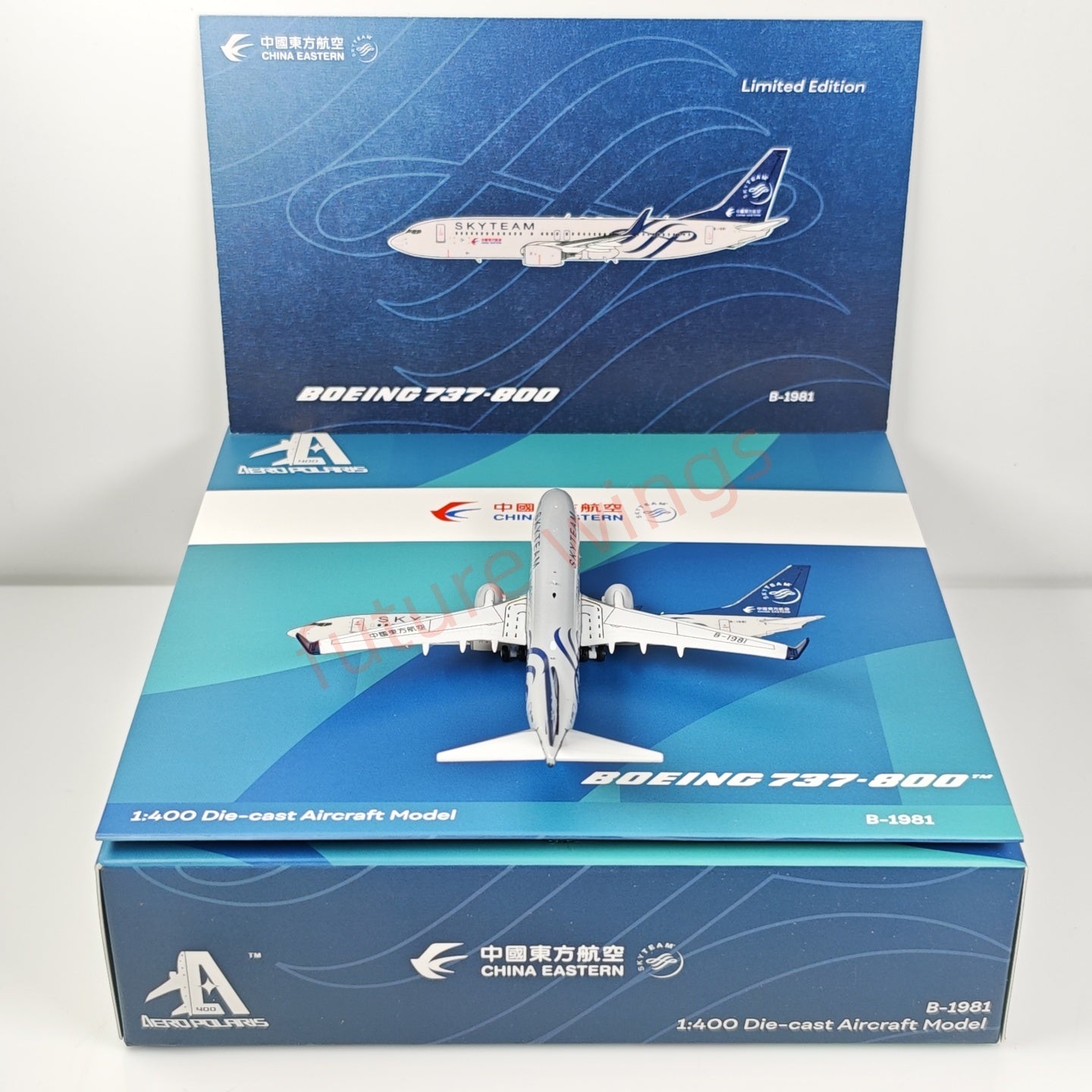 1:400 AeroPolaris China Eastern Airlines B737-800 B-1981 "SKYTEAM"Aircraft Model+Free Tractor