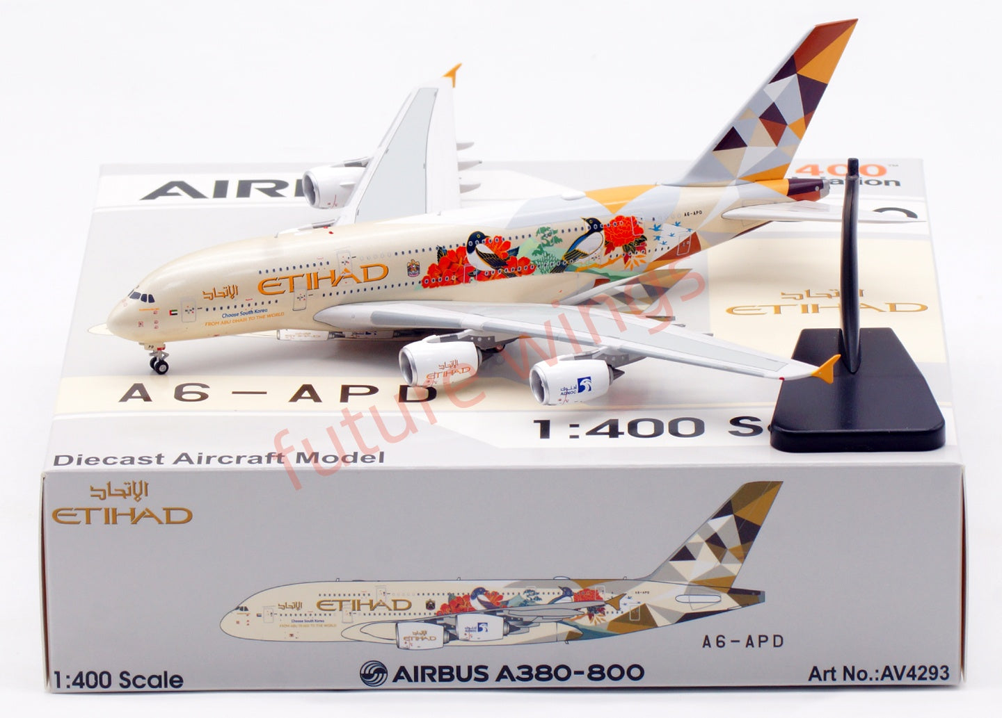 1:400 Aviation400 Etihad Airways A380 A6-APD Aircraft Model Free Tractor+Stand