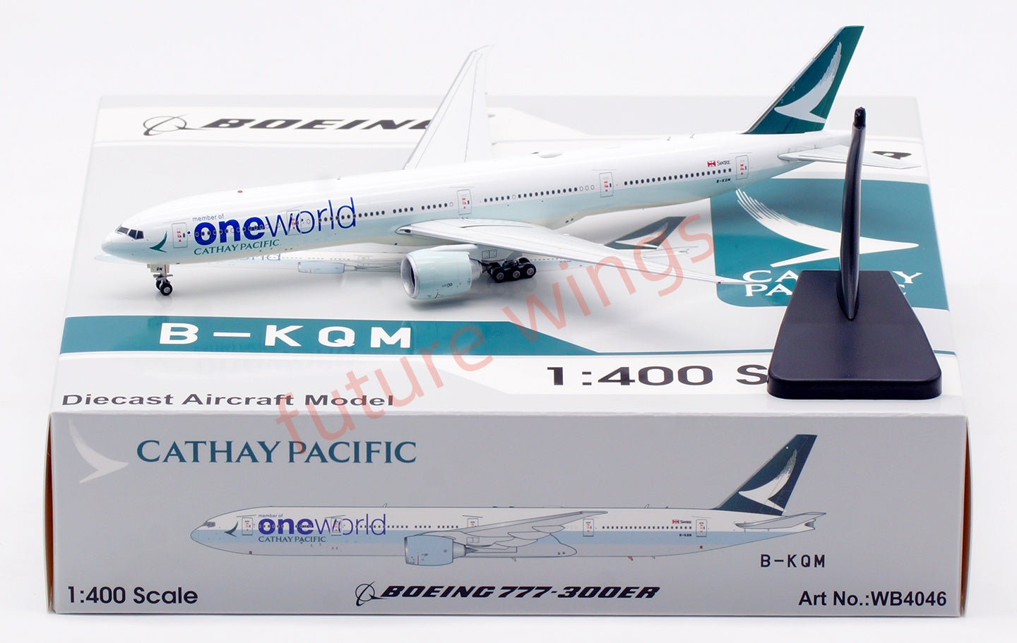 1:400 Aviation400 Cathay Pacific B777-300ER B-KQM Aircraft Model Free Tractor+Stand