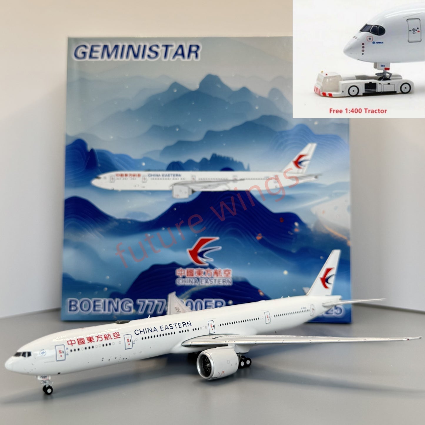 1:400 Geministar China Eastern Airlines B777-300ER B-2025 Aircraft Model+Free Tractor