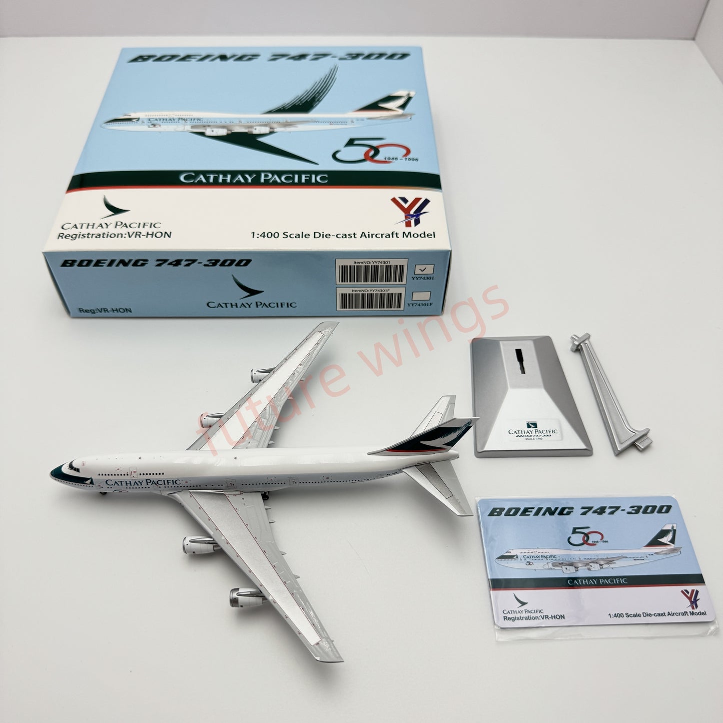 1:400 YY Wings Cathay Pacific B747-300 VR-HON "50years"Free Tractor +Stand