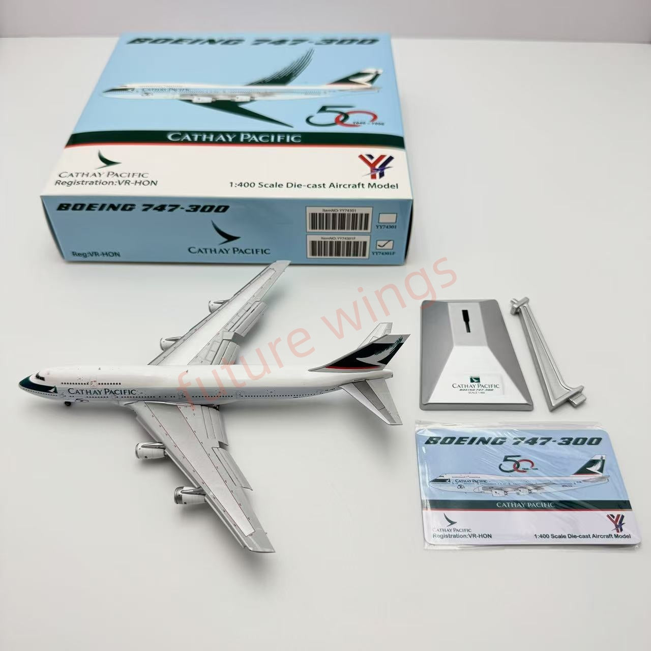1:400 YY Wings Cathay Pacific B747-300 VR-HON "50years"Free Tractor +Stand