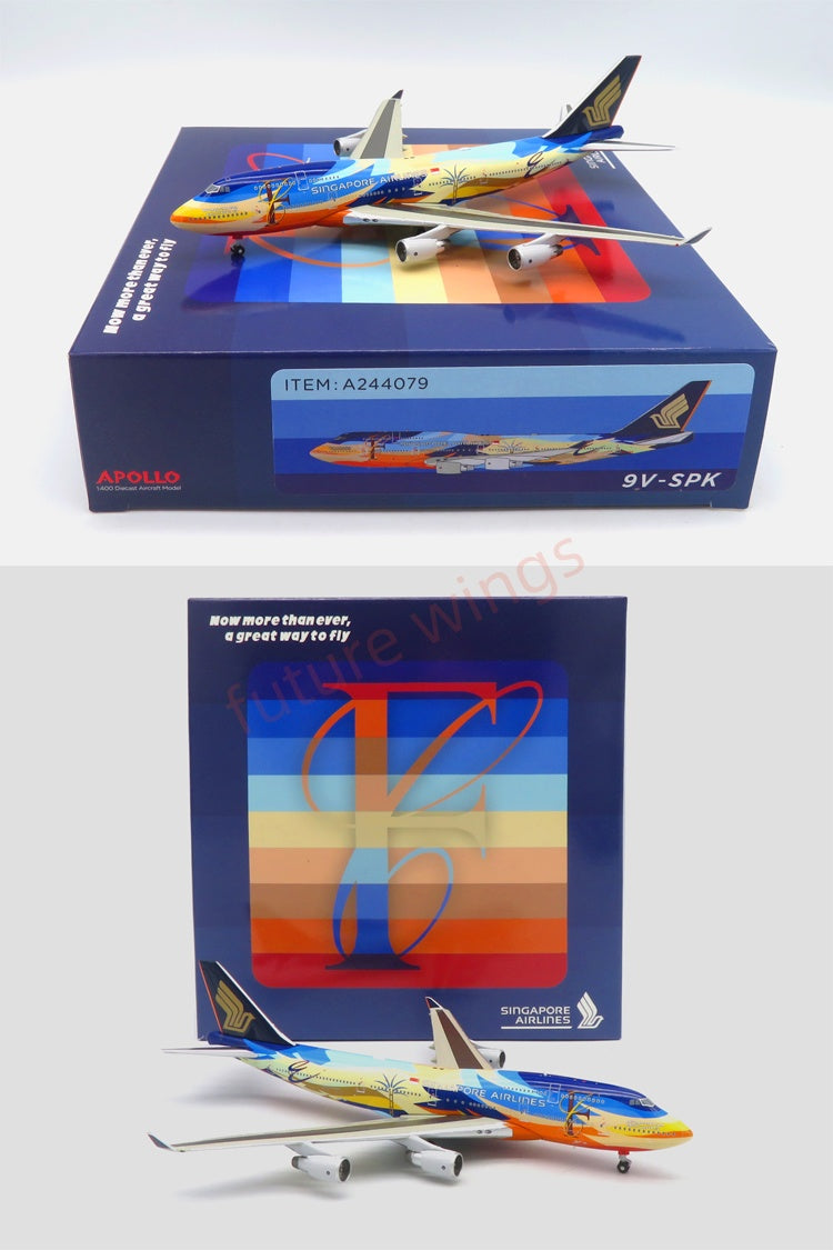 1:400 APOLLO Singapore Airlines B747-400 9V-SPL/9V-SPK Aircraft Model+Free Tractor