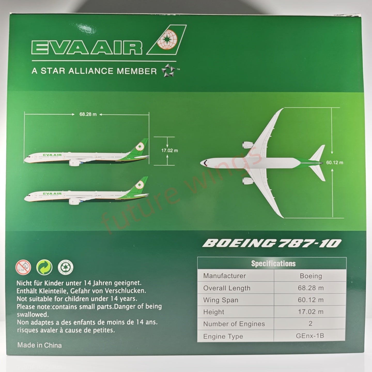 1:200 JC Wings XX2309 EVA Air B787-10 B-17801 Aircraft Model