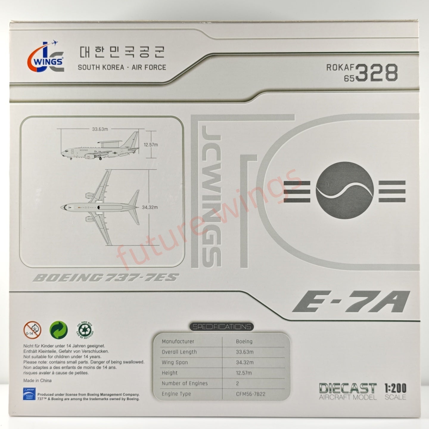 1:200 JC Wings South Korea Air Force B737-700 E-7 Peace Eye 65-328 Aircraft Model
