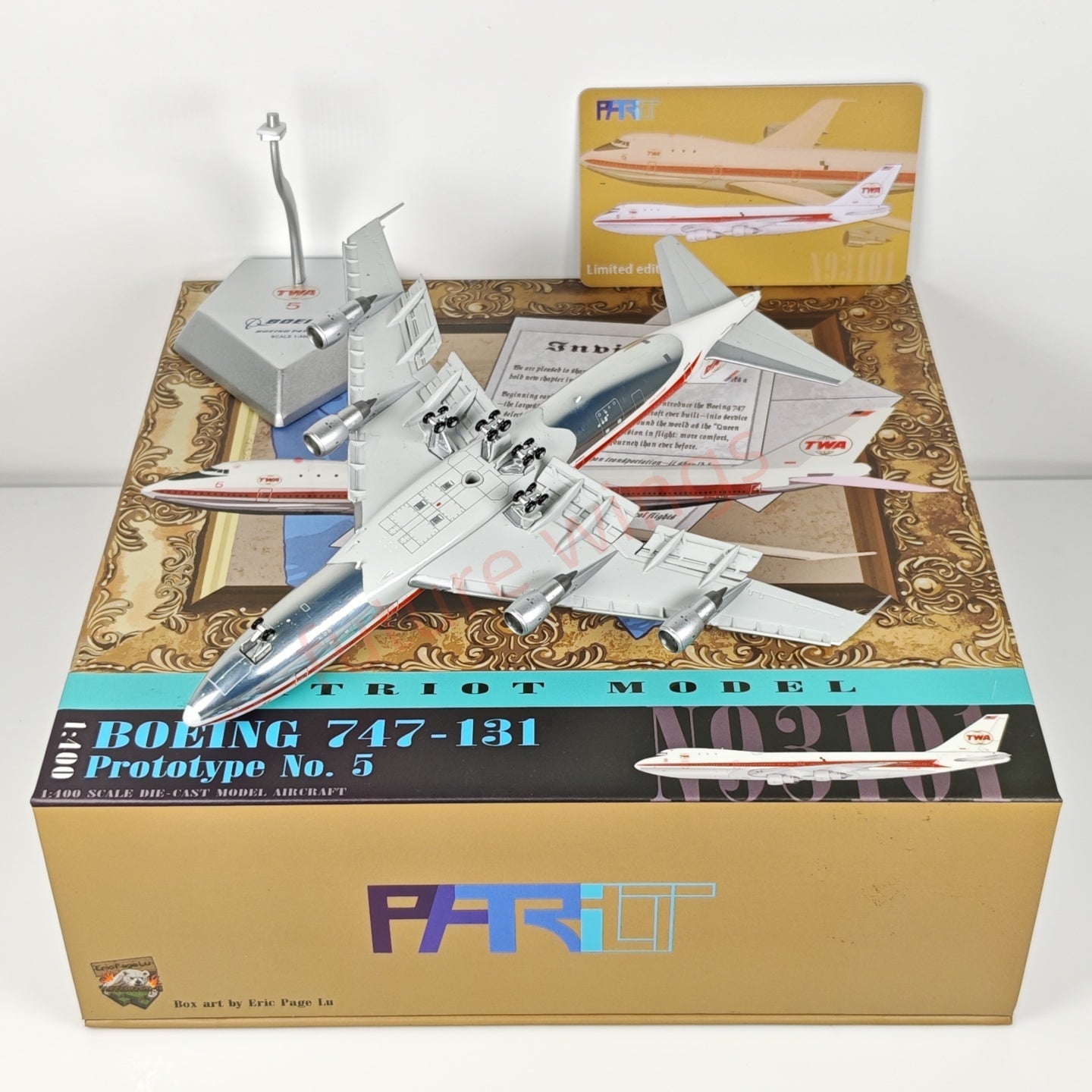 1:400 Patriot TWA Boeing B747-131 N93101 No.5 Diecast Aircraft Model+Free Tractor