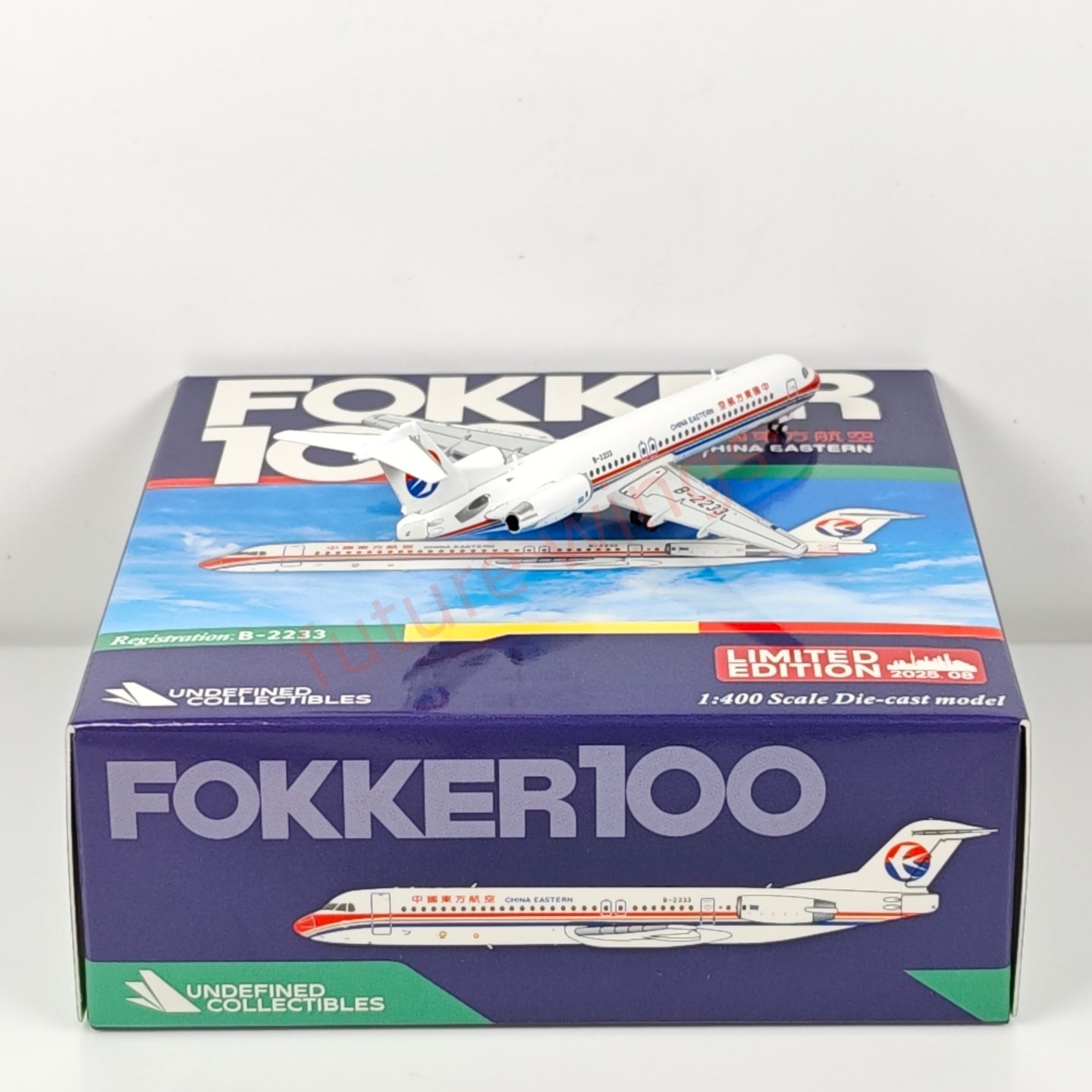 1:400 UC Model China Eastern Airlines Fokker100 B-2231 B-2233 Aircraft Model+Free Tractor