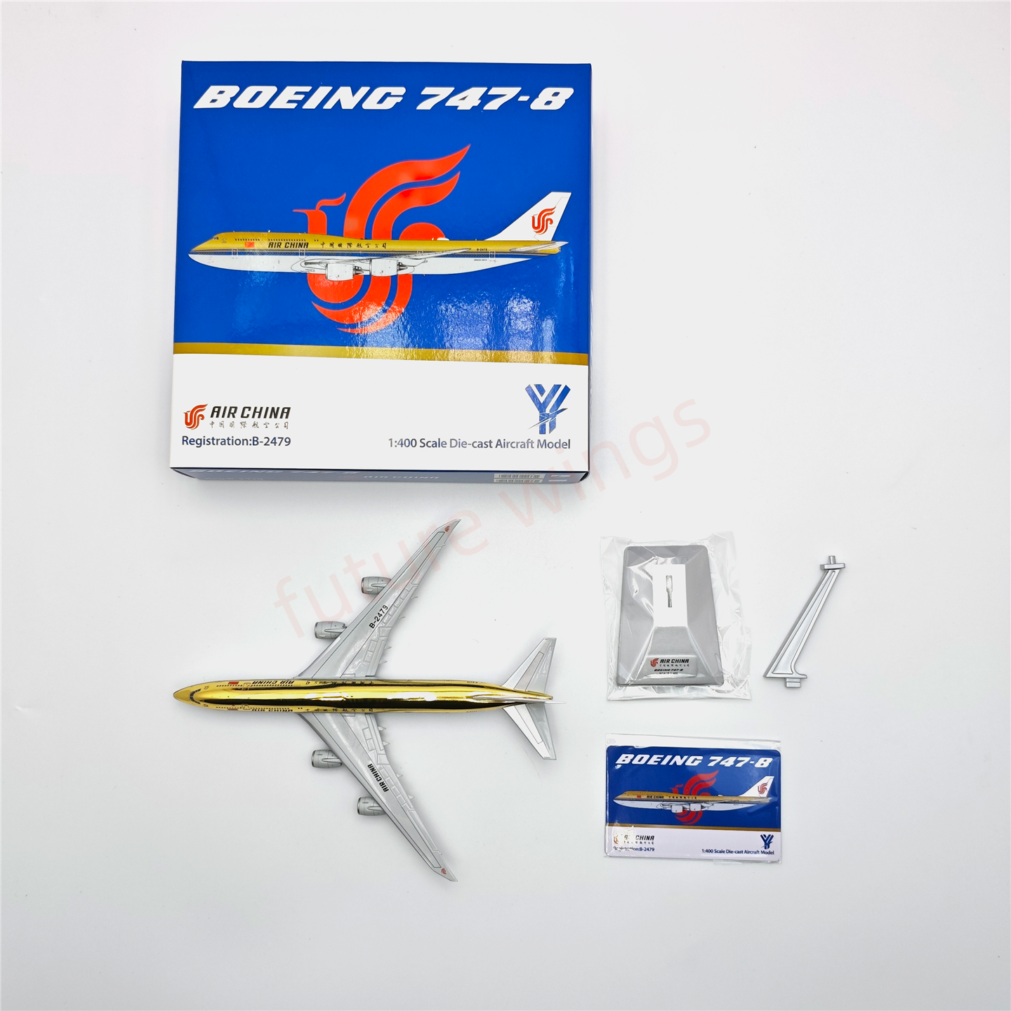 (RARE)1:400 YY Wings Air China B747-8 B-2479 (Gold Color) Aircraft Model Free Tractor+Stand