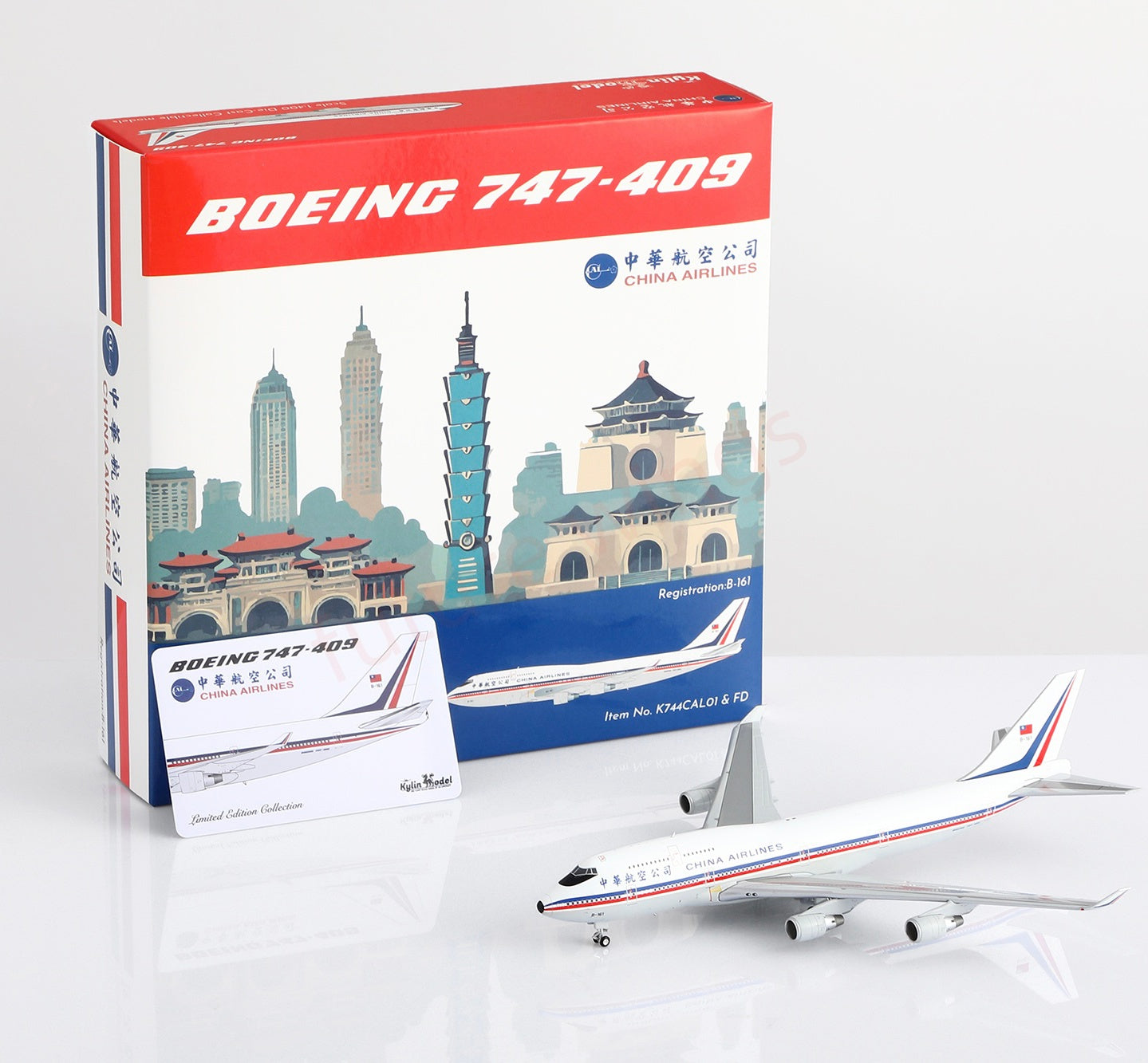 1:400 Kylin Model China Airlines B747-400 B-161 Aircraft Model Free Tractor+Stand