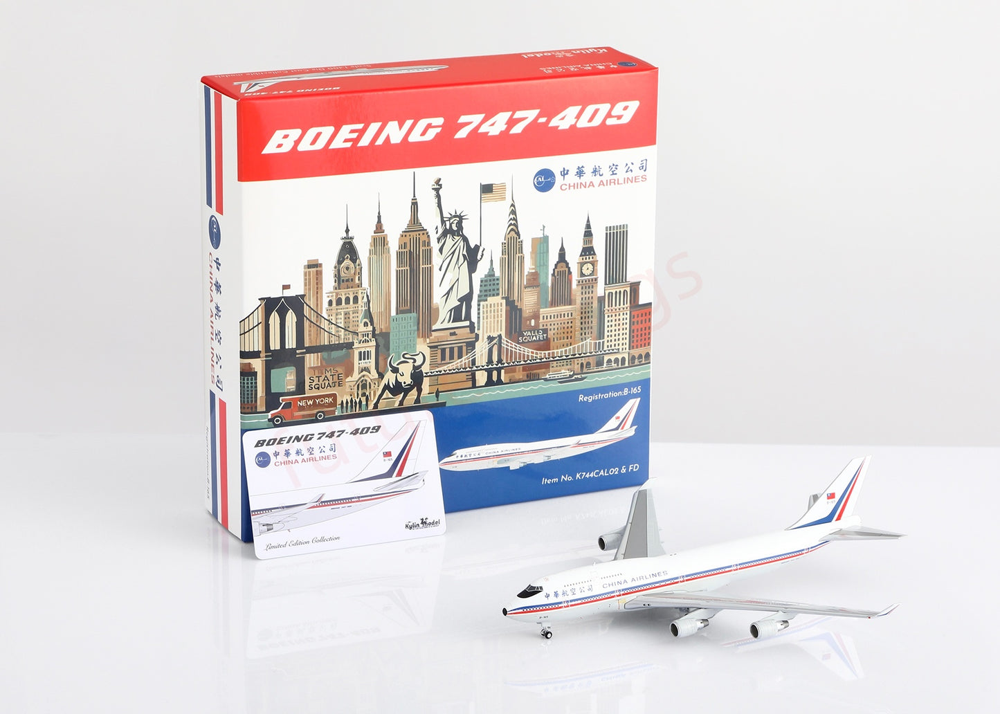 1:400 Kylin Model China Airlines B747-400 B-165 Aircraft Model Free Tractor+Stand