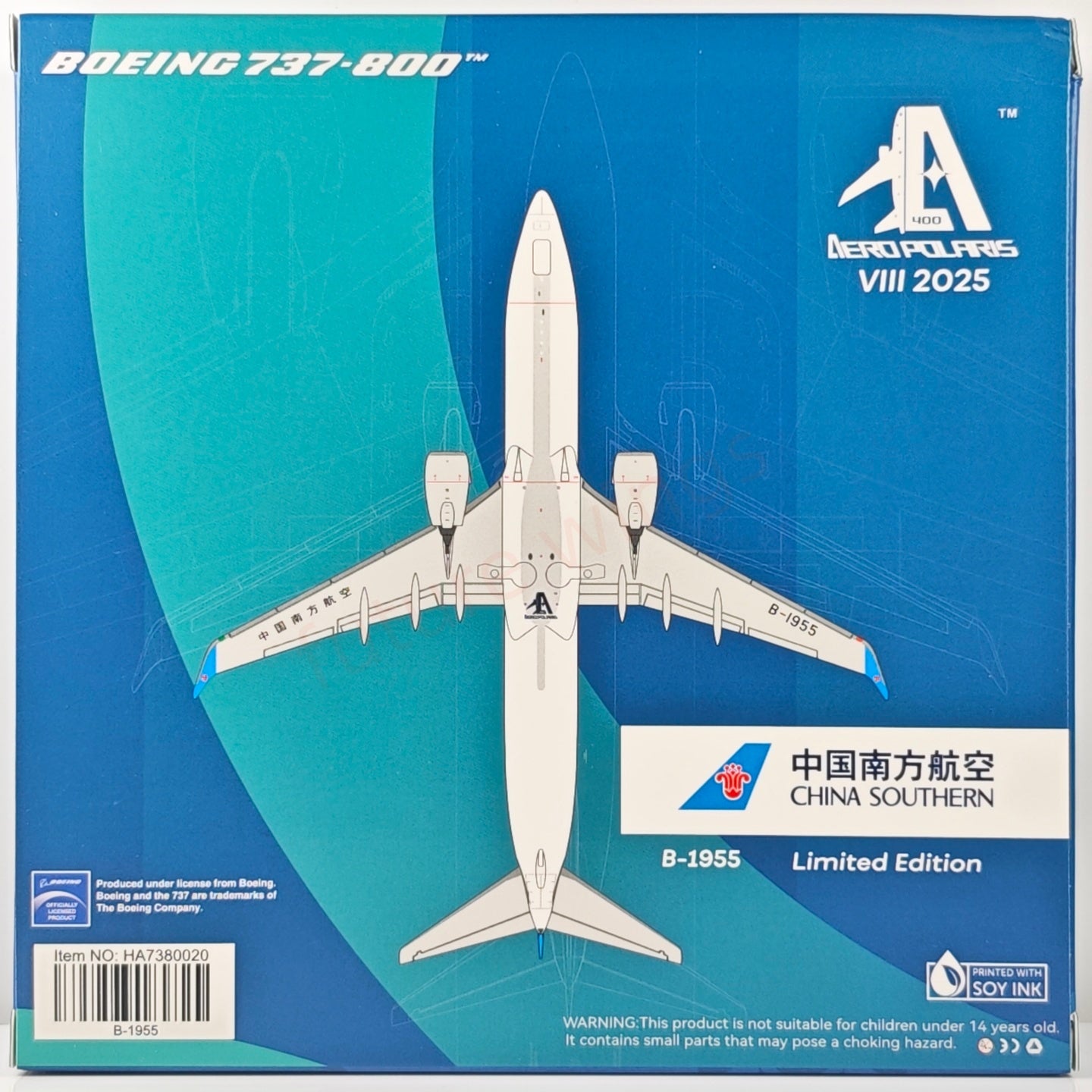 1:400 AeroPolaris China Southern Airlines B737-800 B-1955 Aircraft Model+Free Tractor