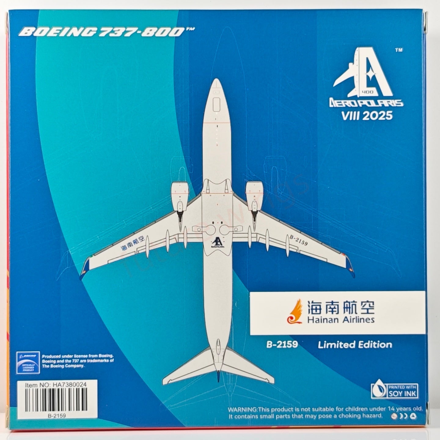 1:400 AeroPolaris Hainan Airlines B737-800 B-2159 Aircraft Model+Free Tractor