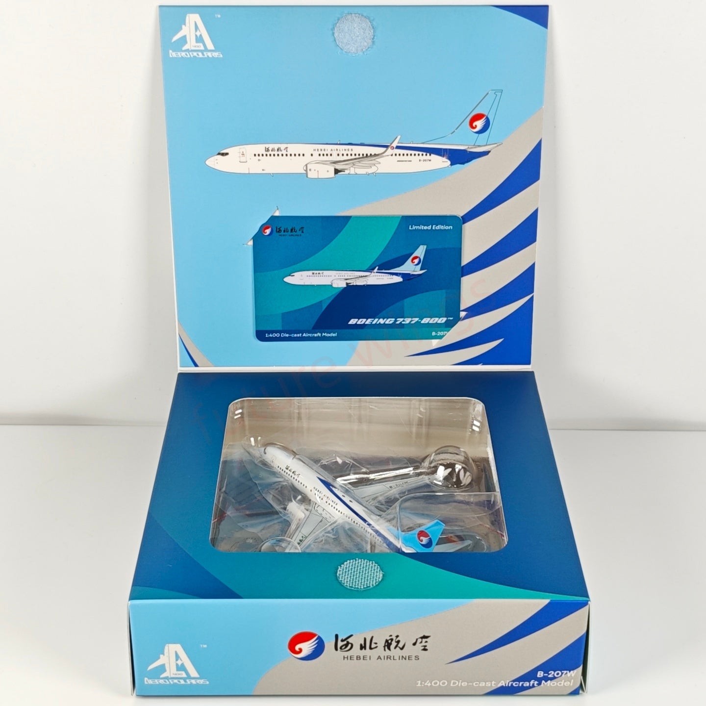 1:400 AeroPolaris Hebei Airlines B737-800 B-207W Aircraft Model+Free Tractor