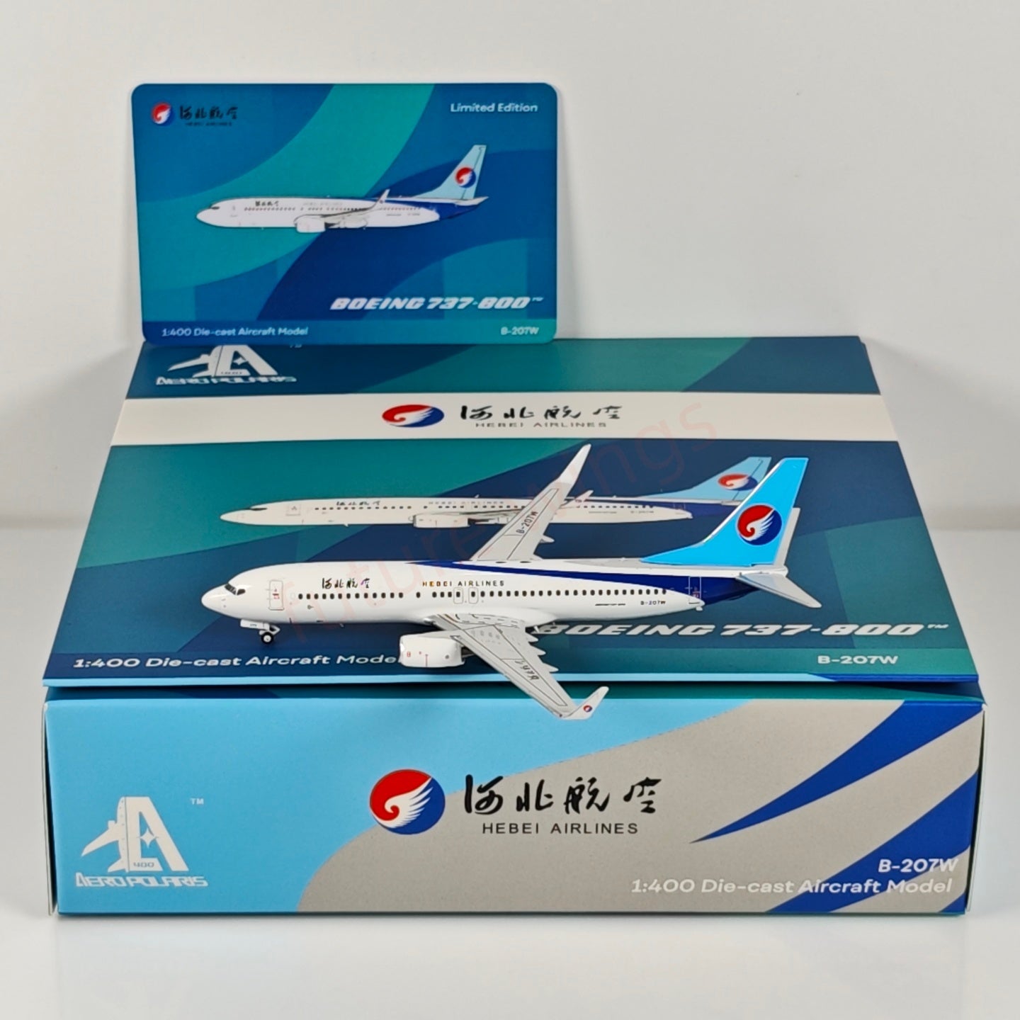 1:400 AeroPolaris Hebei Airlines B737-800 B-207W Aircraft Model+Free Tractor