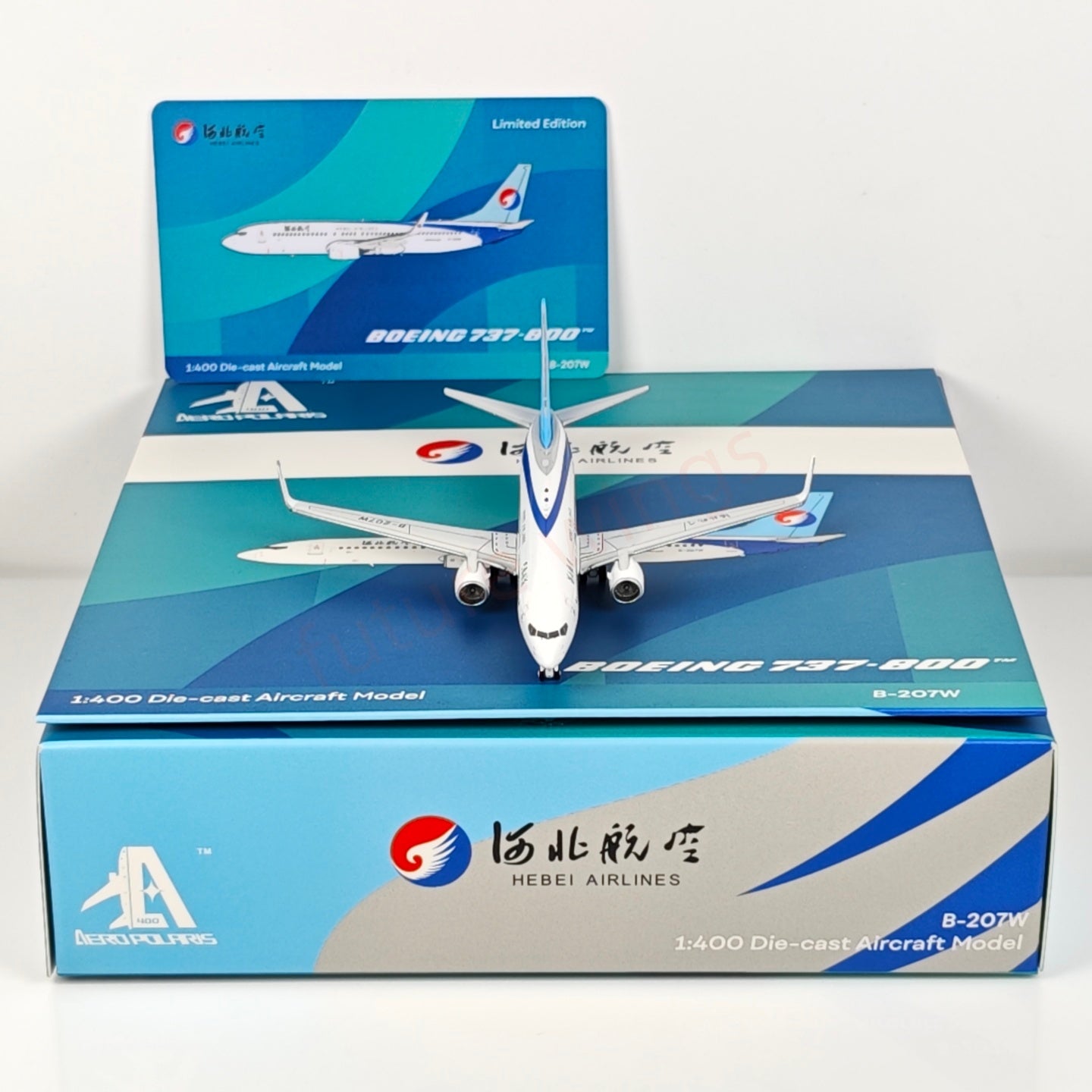 1:400 AeroPolaris Hebei Airlines B737-800 B-207W Aircraft Model+Free Tractor