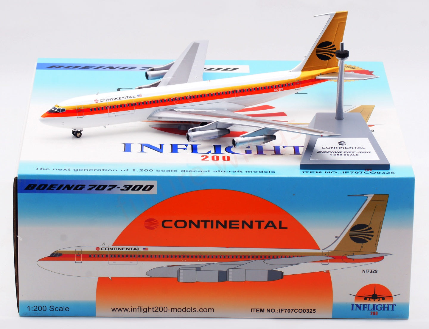 1:200 InFlight200 Continental Airlines B707-300 N17329 Diecast Aircraft Model