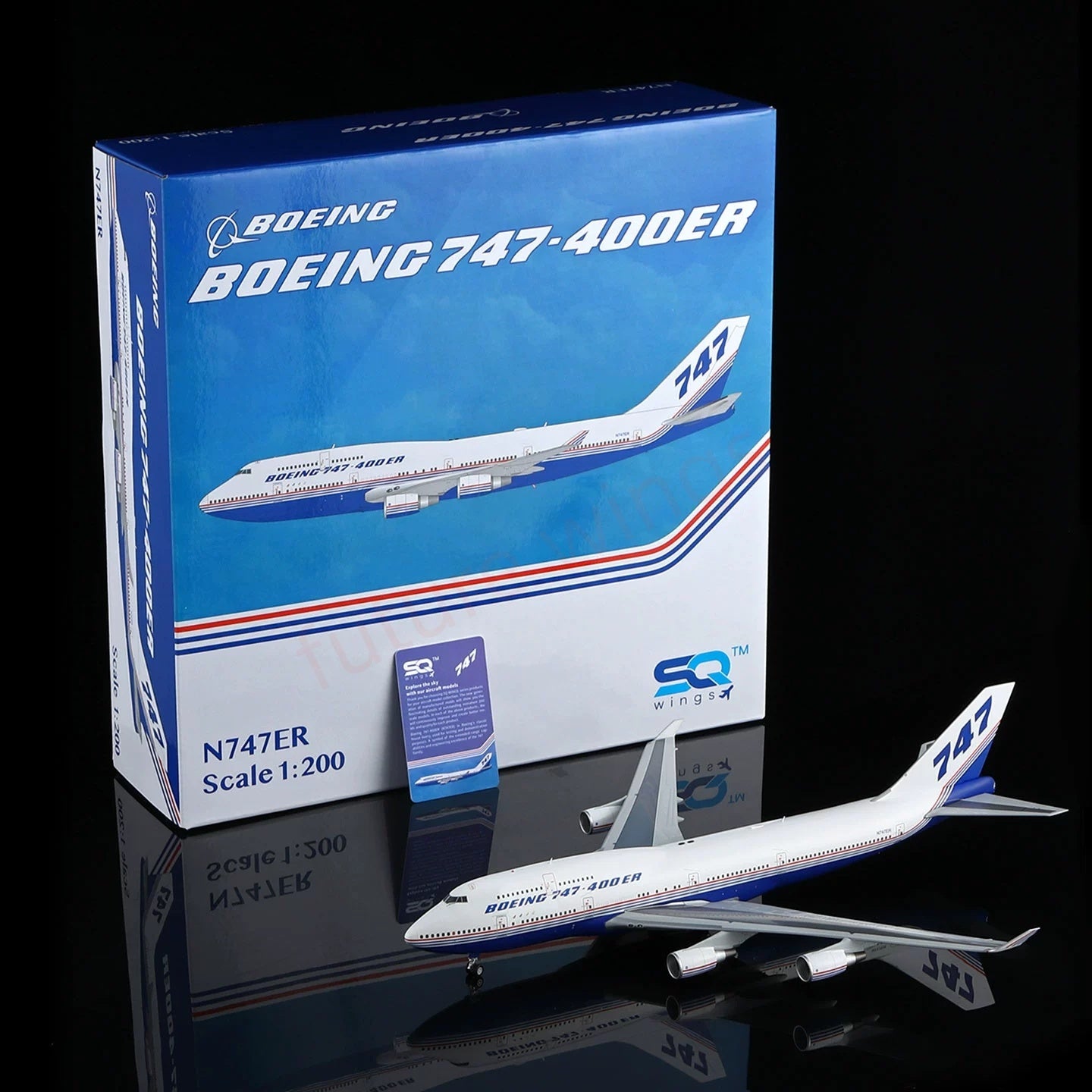Boeing ハウスカラーB747-400 1/200スケールモデル 1:200 SQ Wings Boeing House Color B747-400 N747ER Diecast Aircraft