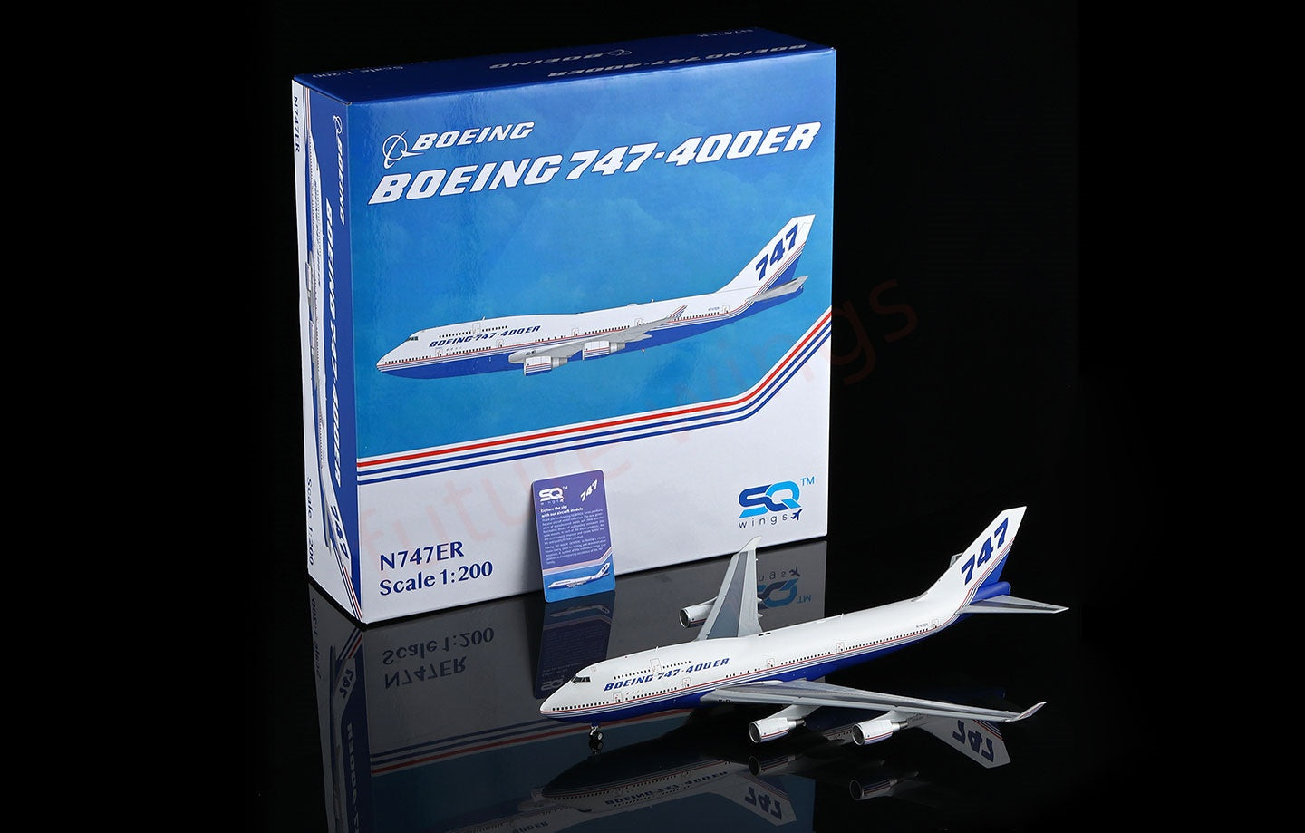 1:200 SQ Wings Boeing House Color B747-400 N747ER Diecast Aircraft Model