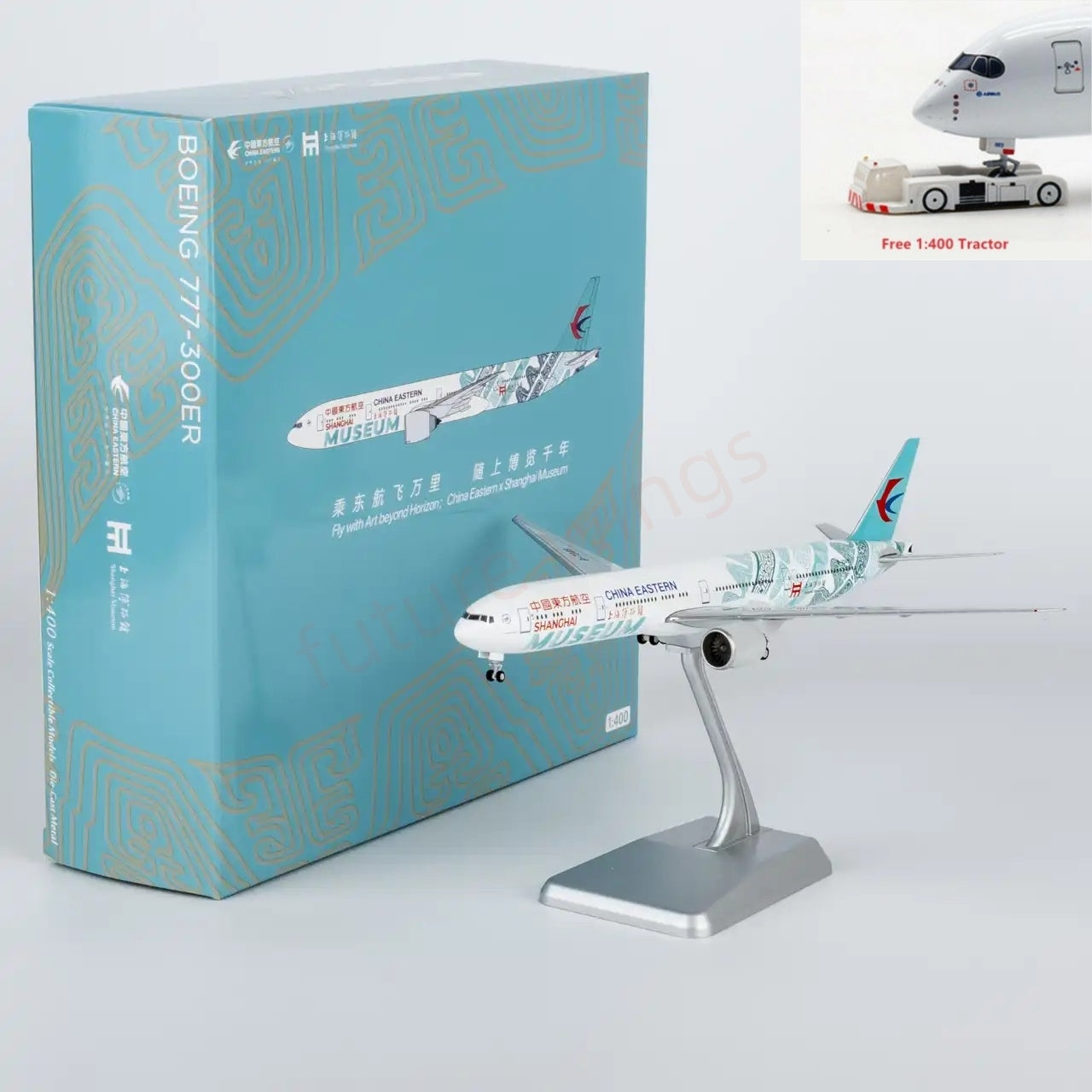 1:400 NG Lite CES100 China Eastern Airlines B777-300ER B-7349 Aircraft Model+Free Tractor