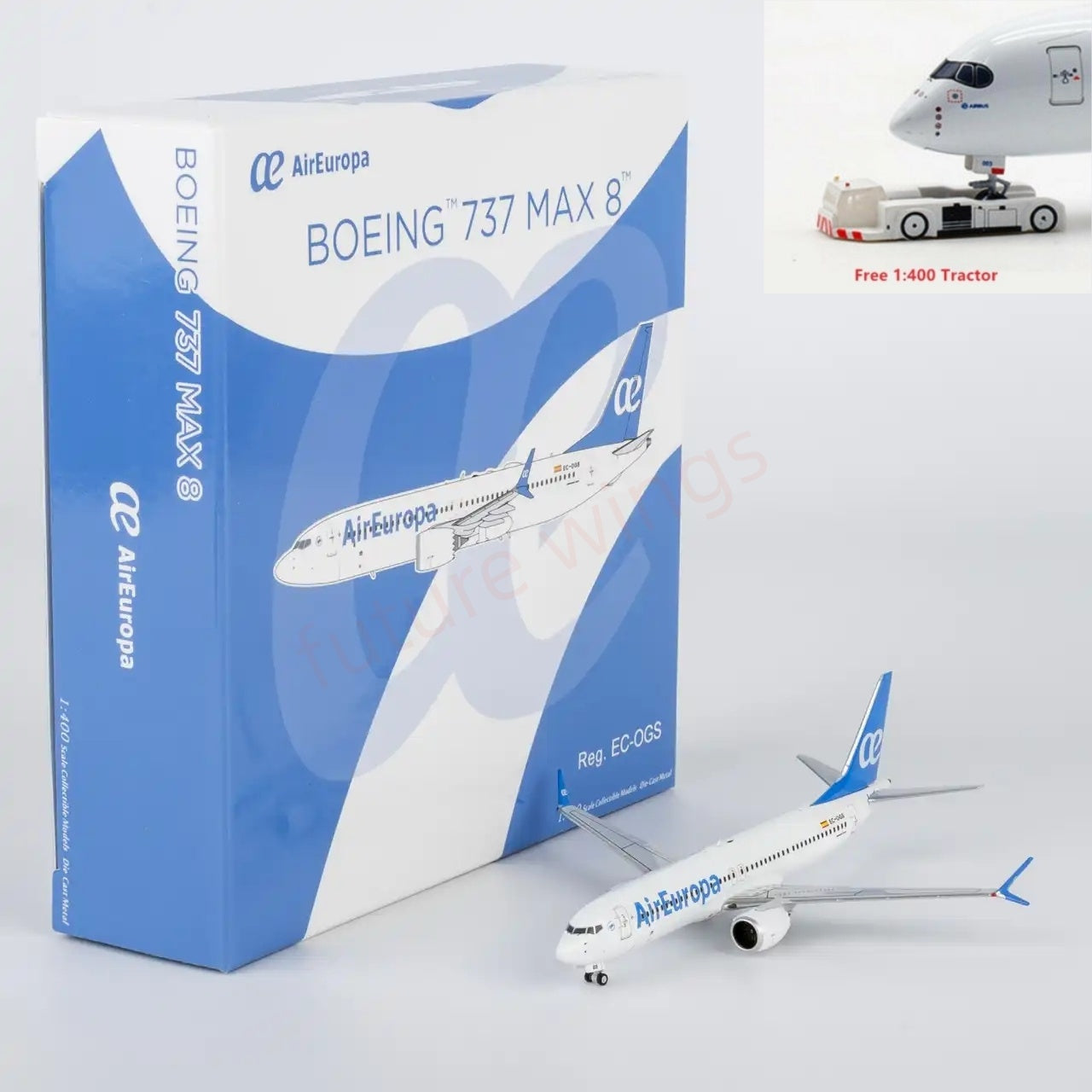 1:400 NG Models NG88044 Air Europa B737 MAX8 ES-OGS Aircraft Model+Free Tractor