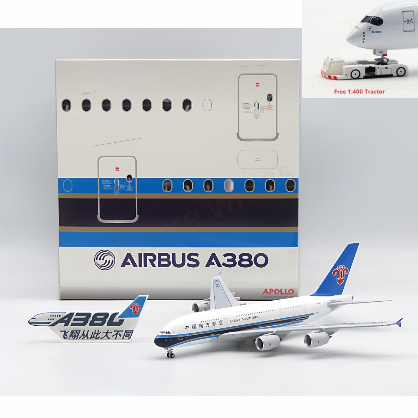 1:400 Apollo China Southern Airlines A380 B-6136 Aircraft Model+Free Tractor