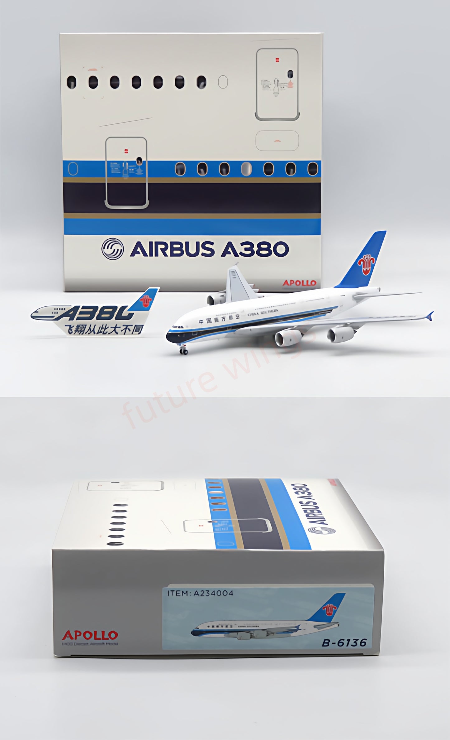 1:400 Apollo China Southern Airlines A380 B-6136 Aircraft Model+Free Tractor