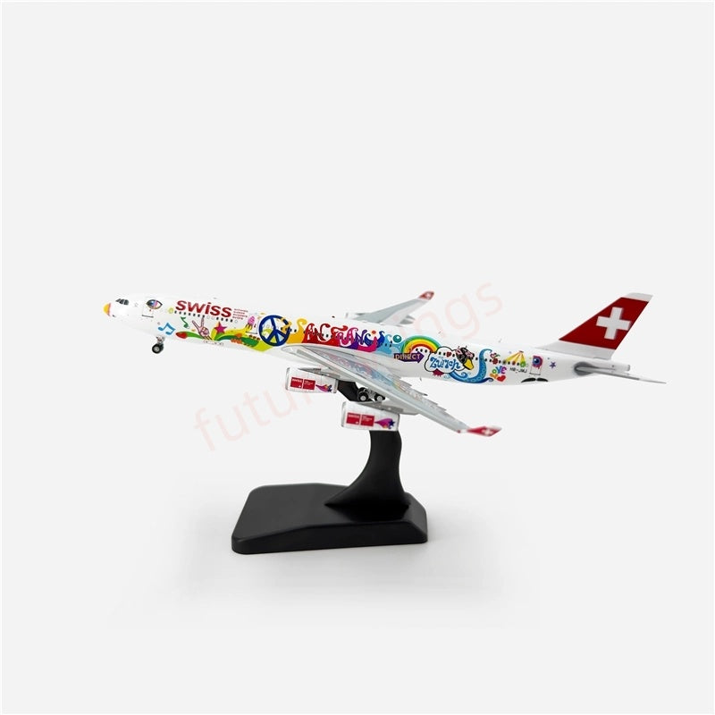 1:400 Aviation400 Swiss Air A340-300 HB-JMJ Aircraft Model Free Tractor+Stand