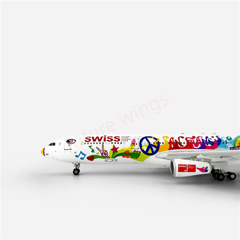 1:400 Aviation400 Swiss Air A340-300 HB-JMJ Aircraft Model Free Tractor+Stand