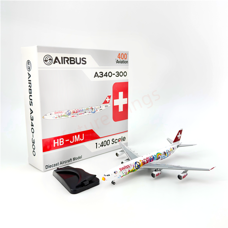 1:400 Aviation400 Swiss Air A340-300 HB-JMJ Aircraft Model Free Tractor+Stand