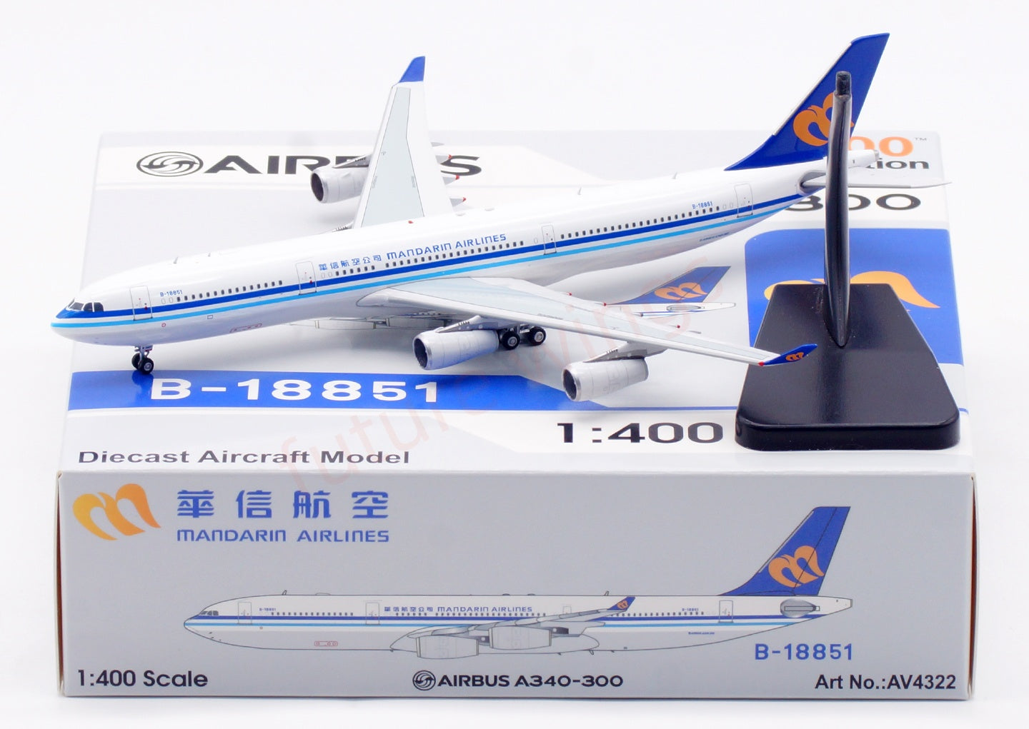 1:400 Aviation400 Mandarin Airlines A340-300 B-18851 Aircraft Model Free Tractor+Stand