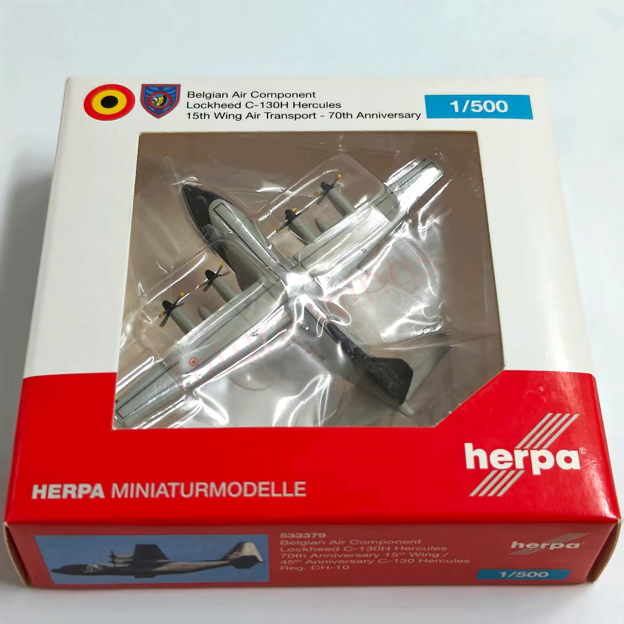 1:500 Herpa Wings 533379 Belgian Air Component Lockheed C-130H Hercules CH-10 Diecast Aircraft Model