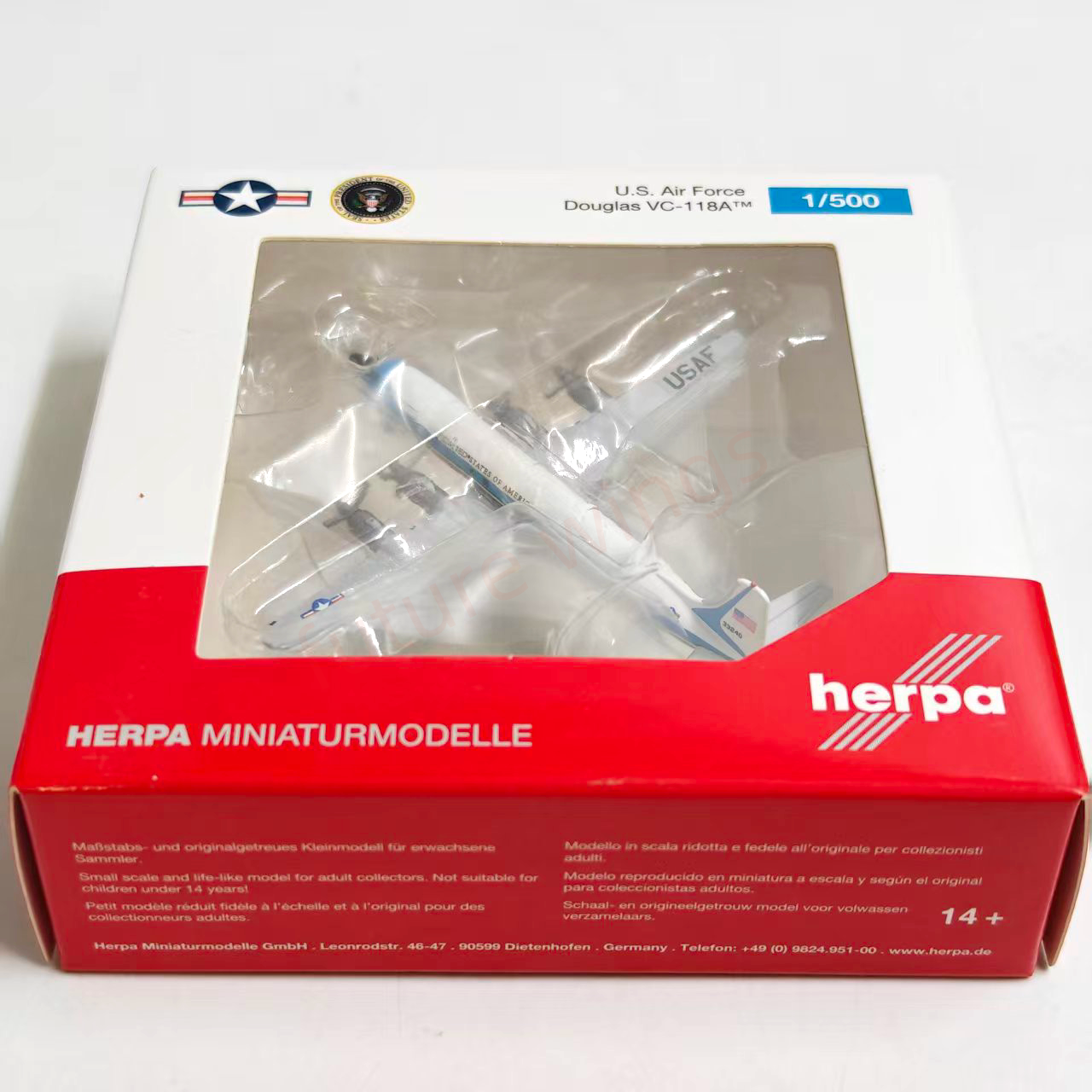1:500 Herpa Wings 537001 USAF Douglas VC-118A 53-3240 Diecast Aircraft Model