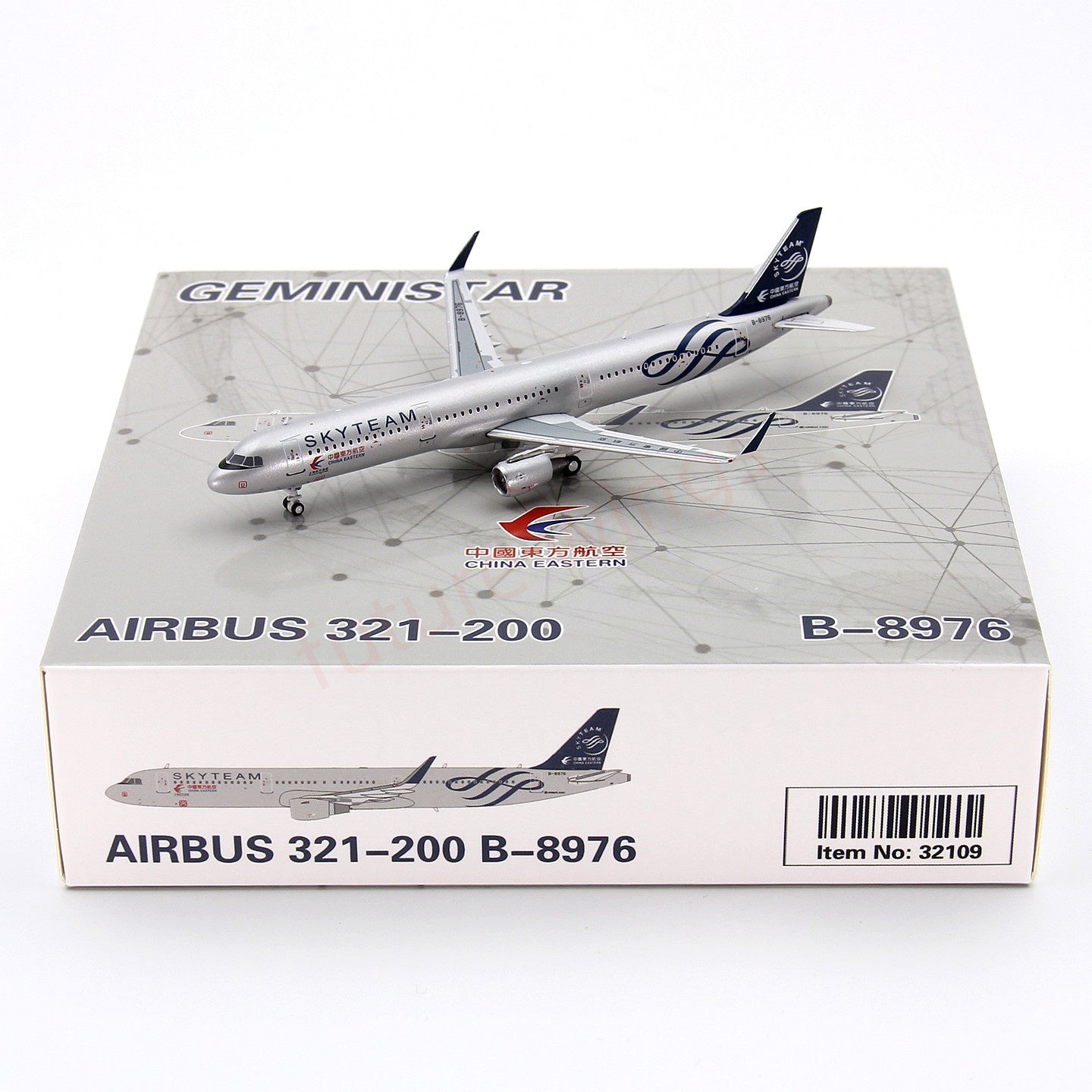 1:400 Geministar China Eastern Airlines A321 B-8976 “SKYTEAM”Aircraft Model+Free Tractor