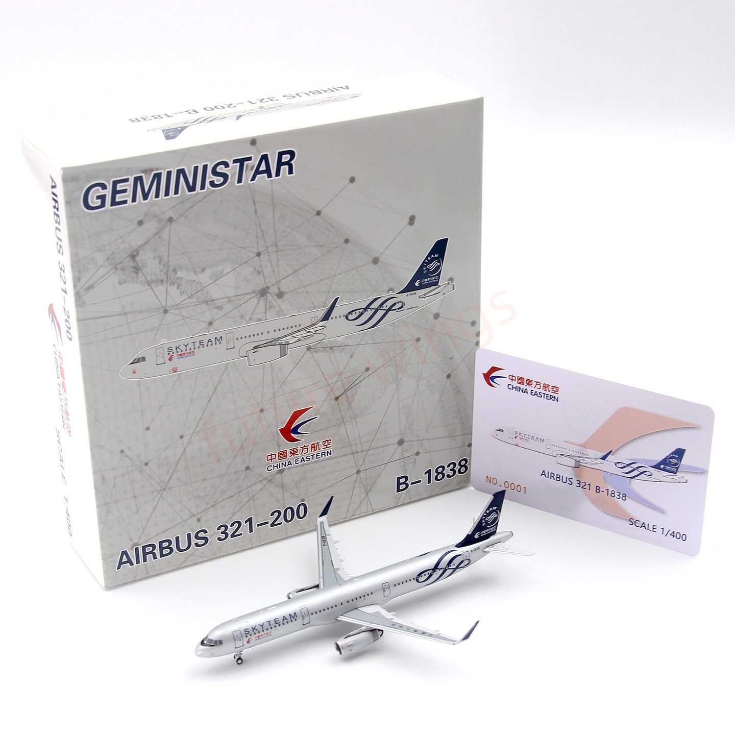 1:400 Geministar China Eastern Airlines A321 B-1838 “SKYTEAM”Aircraft Model+Free Tractor
