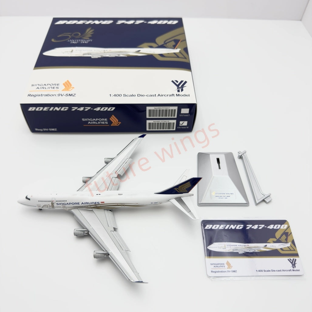 1:400 YY Wings Singapore Airlines B747-400 9V-SMZ “50years” Aircraft Model Free Tractor+Stand