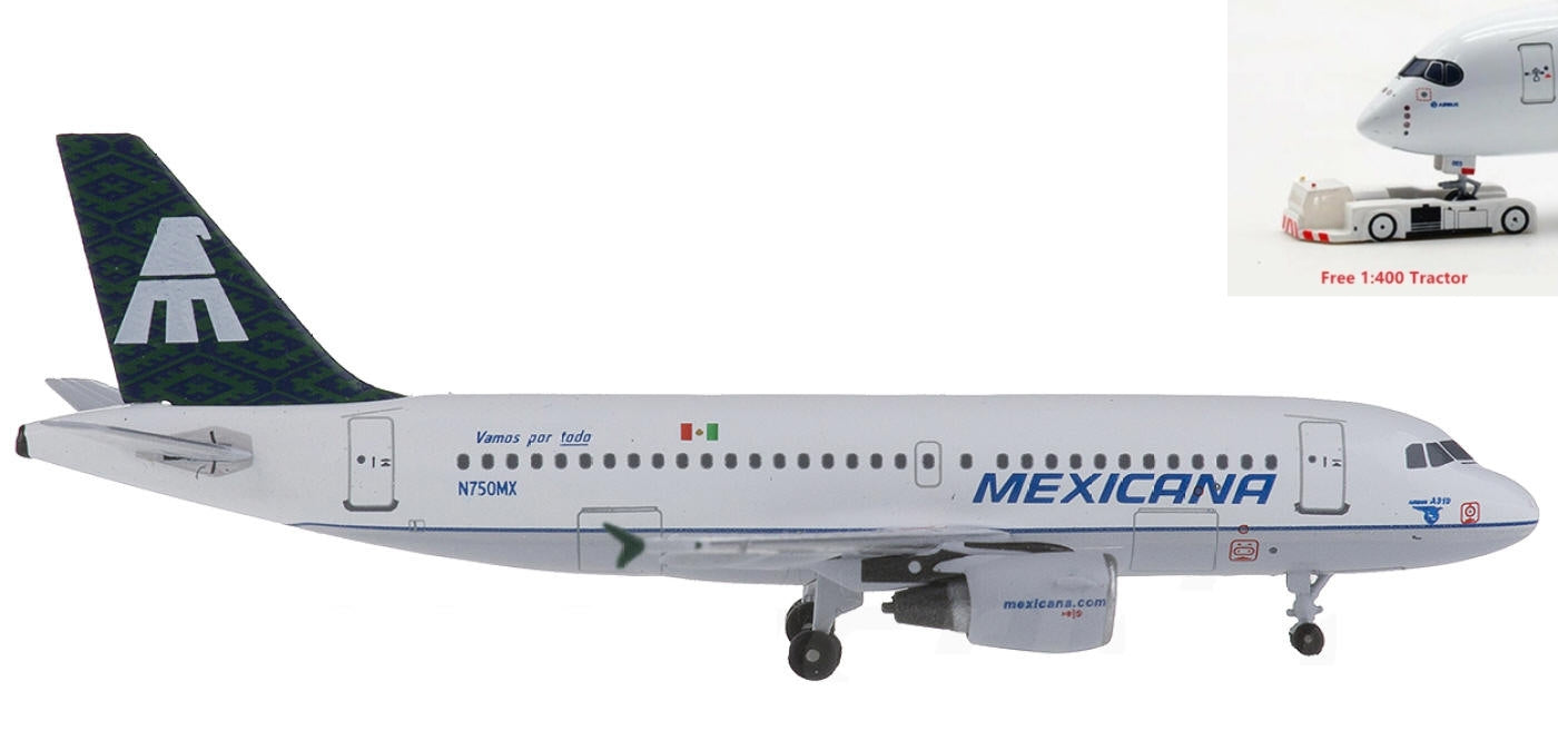 (Rare)1:400 AeroClassics AC19148 Mexicana Airbus A319 N750MX+Free Tractor