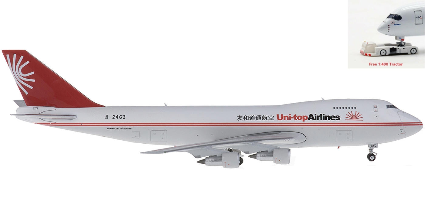 1:400 Phoenix PH04168 Uni-Top Airlines Cargo Boeing 747-200F B-2462 Aircraft Model+Free Tractor
