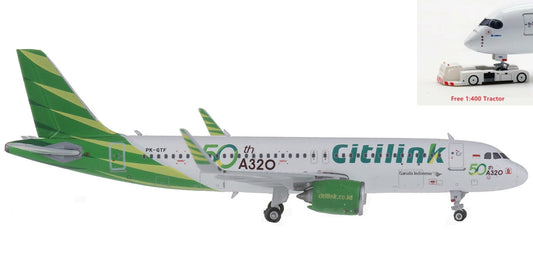 (Rare)1:400 Phoenix PH11427 Citilink Airbus A320neo PK-GTF "50th A320"Aircraft Model+Free Tractor