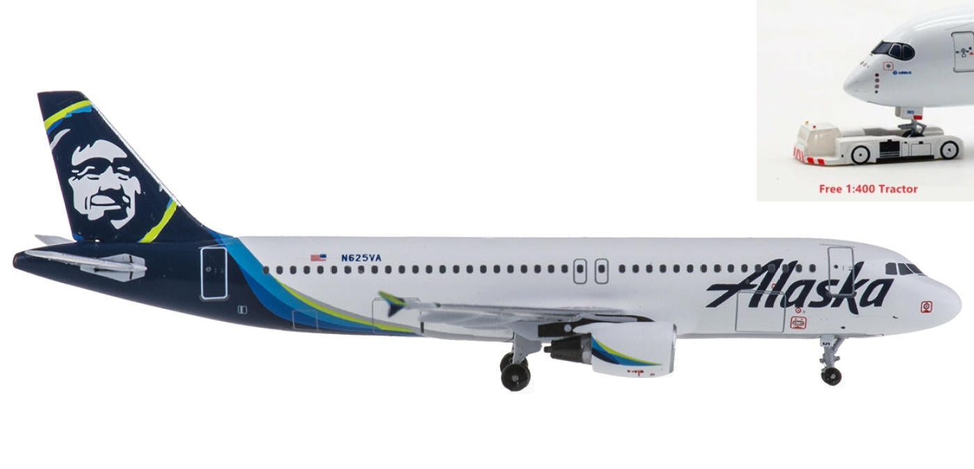 (Rare)1:400 AeroClassics AC19262 Alaska Airlines Airbus A320 N625VA+Free Tractor