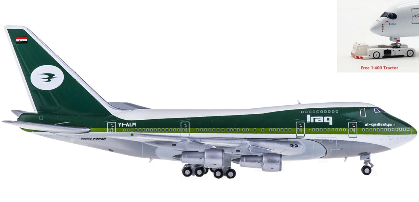 1:400 Geminijets GJIAW1204 Iraqi Airways Boeing 747SP YI-ALM+Free Tractor